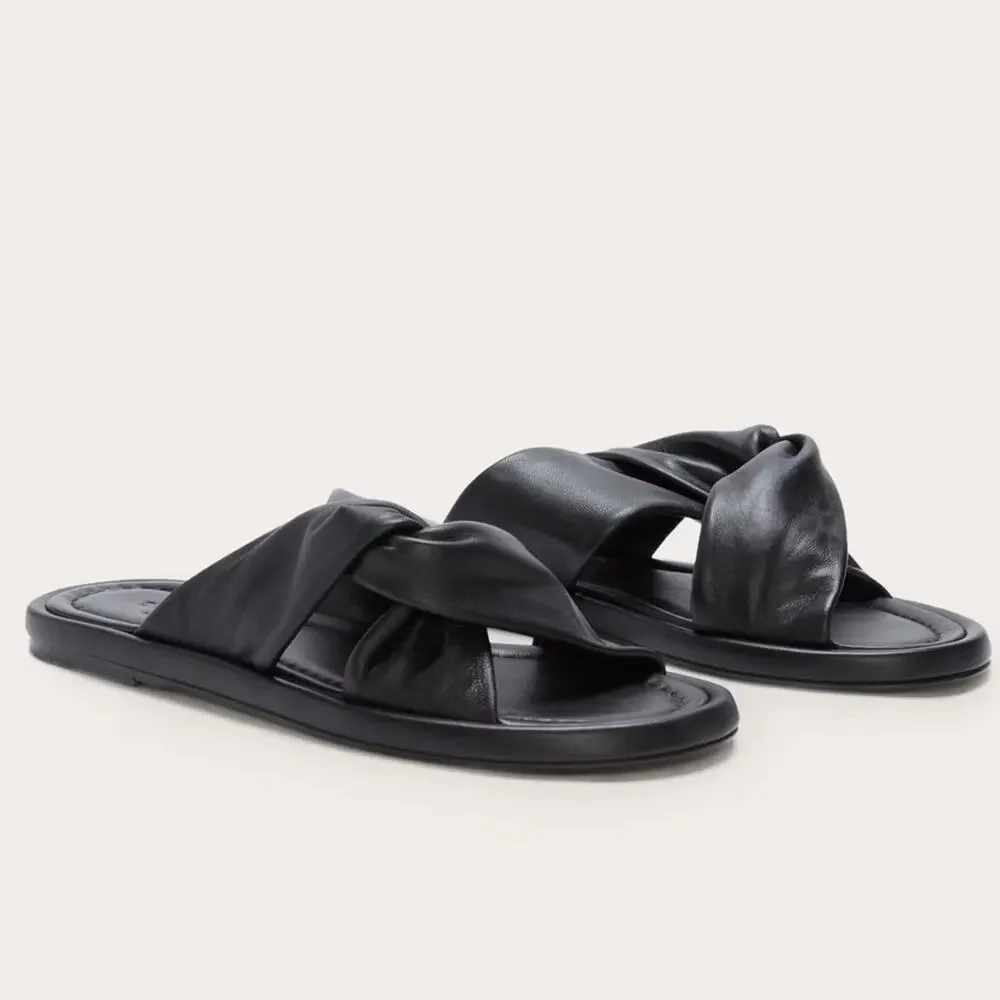 Everlane Day Twist Sandal Black Leather Flat Slide Size 8.5 New Without Box - Picture 1 of 8